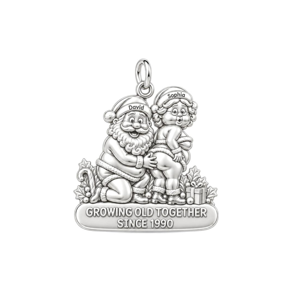 Growing Old Together Charm Bracelet – Personalized Couple Gift – silver plated 3 cm charm, front view