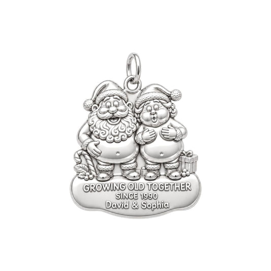 Growing Old Together Charm Bracelet – Personalized Couple Gift – silver plated 2 cm charm, front view
