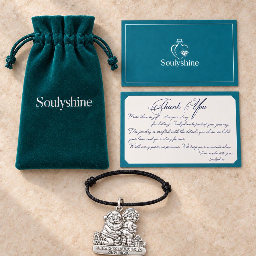 Growing Old Together Charm Bracelet – Personalized Couple Gift – Soulyshine velvet pouch and gift card