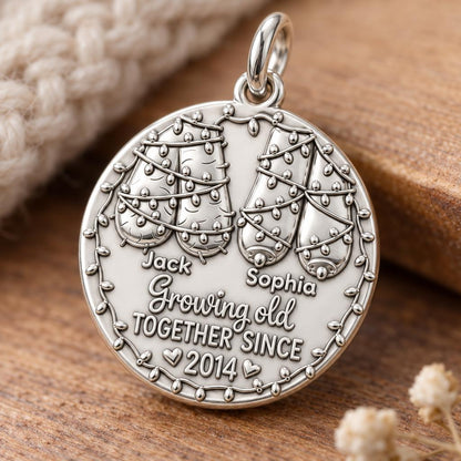 Growing Old Together Charm Bracelet – Personalized Couple Gift – macro detail of the charm