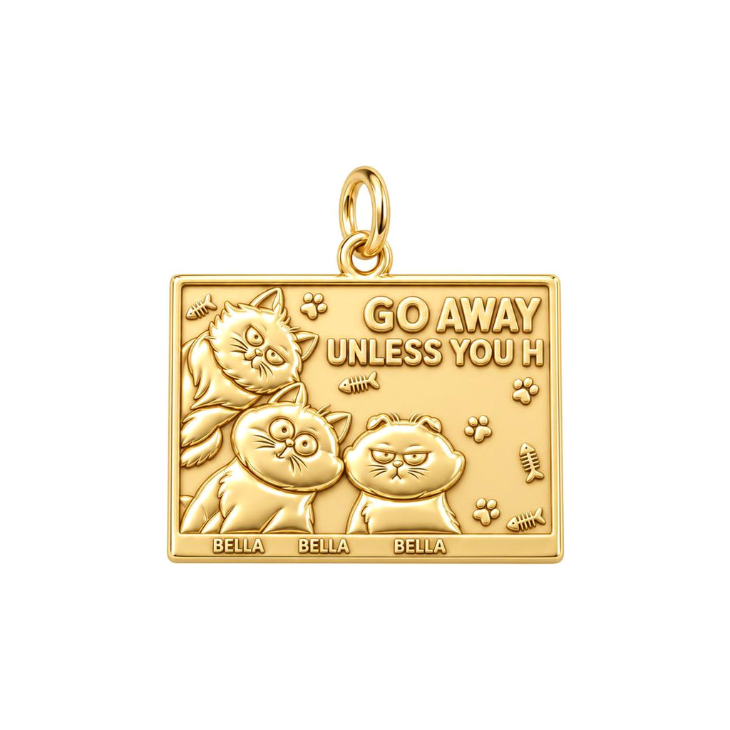 Grumpy Cat Family Charm Bracelet – Personalized Cat Mom Gift – 18K gold plated 3 cm charm, front view