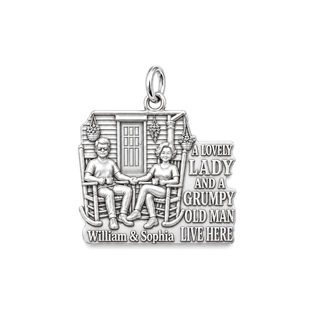 Grumpy Man and Lovely Lady Charm Bracelet – Personalized Couple Gift – silver plated 2 cm charm, front view