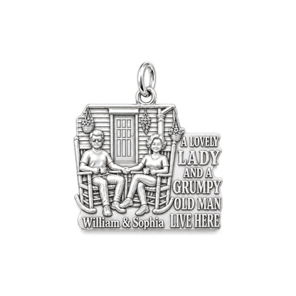 Grumpy Man and Lovely Lady Charm Bracelet – Personalized Couple Gift – silver plated 2 cm charm, front view