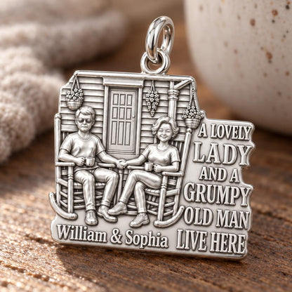Grumpy Man and Lovely Lady Charm Bracelet – Personalized Couple Gift – macro detail of the charm