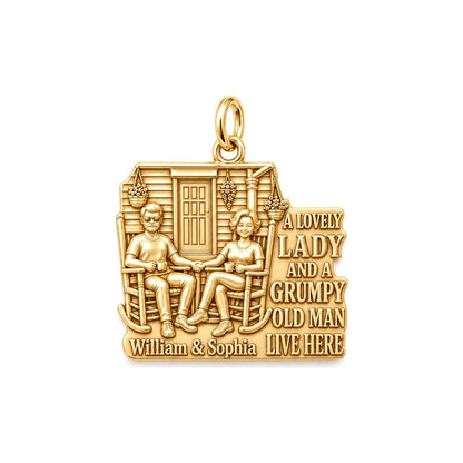 Grumpy Man and Lovely Lady Charm Bracelet – Personalized Couple Gift – 18K gold plated 2 cm charm, front view