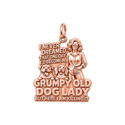 Grumpy Old Dog Lady Charm Bracelet – Personalized Dog Mom Gift – rose gold 3 cm charm, front view