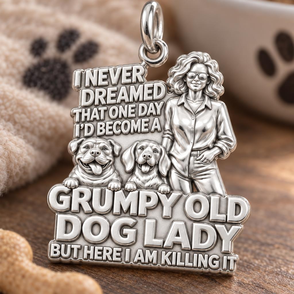 Grumpy Old Dog Lady Charm Bracelet – Personalized Dog Mom Gift – macro detail of the charm