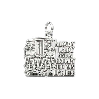 Grumpy Old Man Porch Charm Bracelet – Personalized Couple Gift – silver plated 3 cm charm, front view