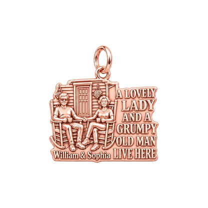Grumpy Old Man Porch Charm Bracelet – Personalized Couple Gift – rose gold 3 cm charm, front view