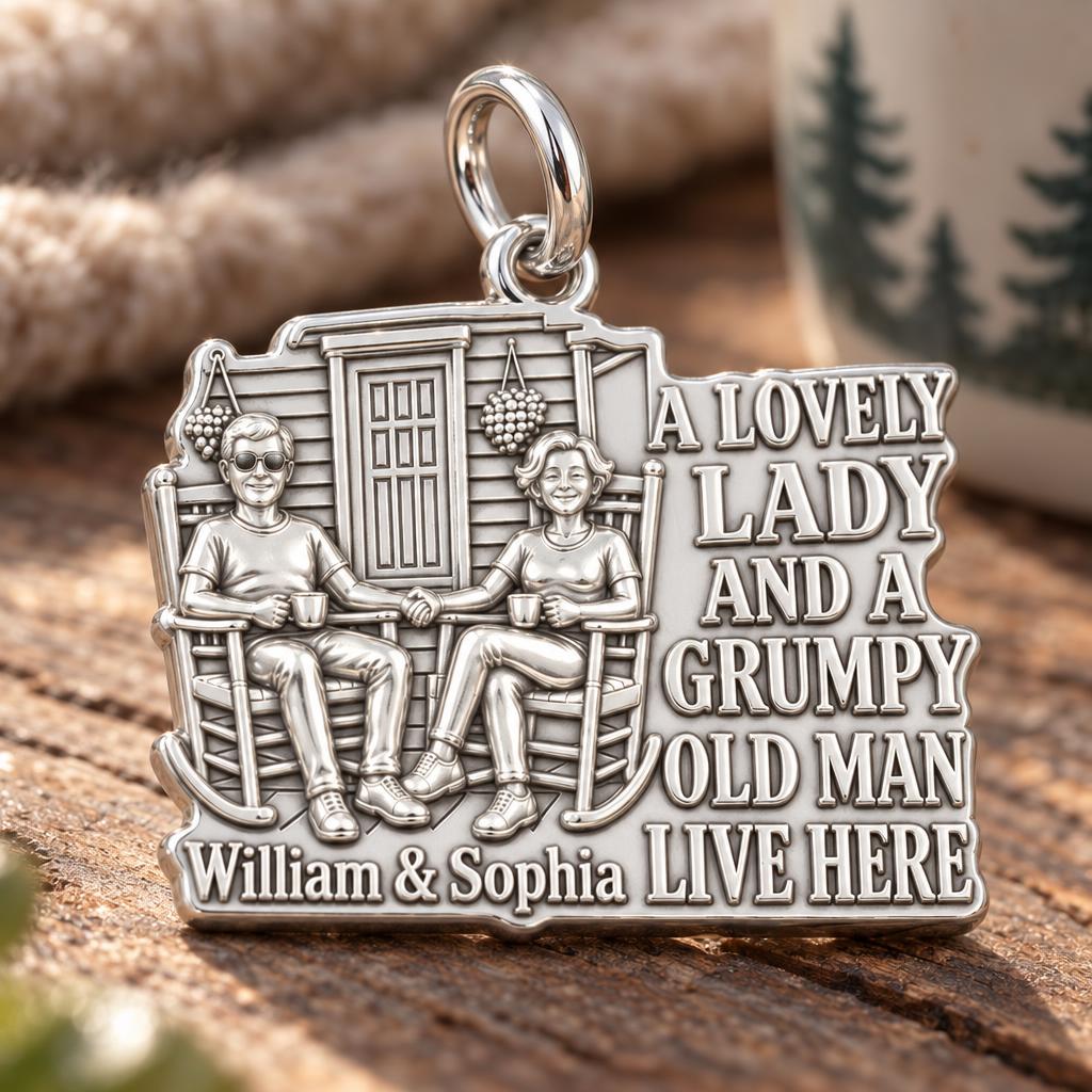 Grumpy Old Man Porch Charm Bracelet – Personalized Couple Gift – macro detail of the charm