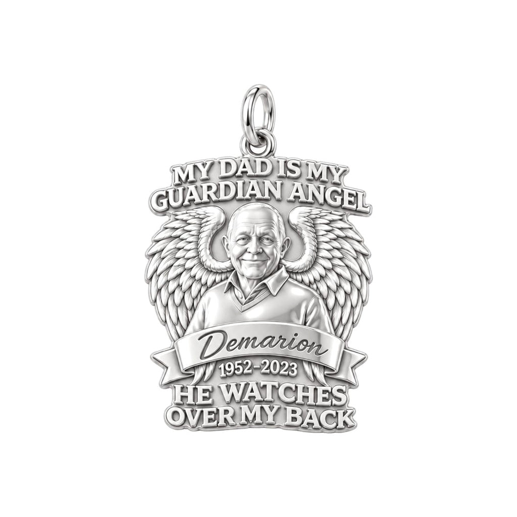 Guardian Angel Dad Charm Bracelet – Personalized Dad Gift – silver plated 3 cm charm, front view