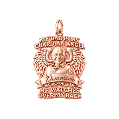 Guardian Angel Dad Charm Bracelet – Personalized Dad Gift – rose gold 3 cm charm, front view