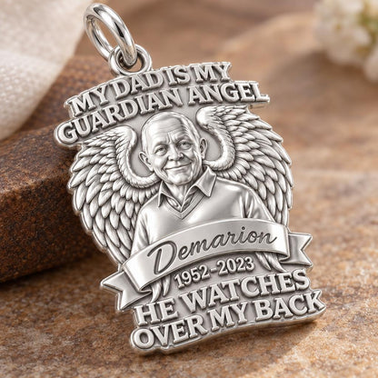 Guardian Angel Dad Charm Bracelet – Personalized Dad Gift – worn on the wrist on a black cord bracelet