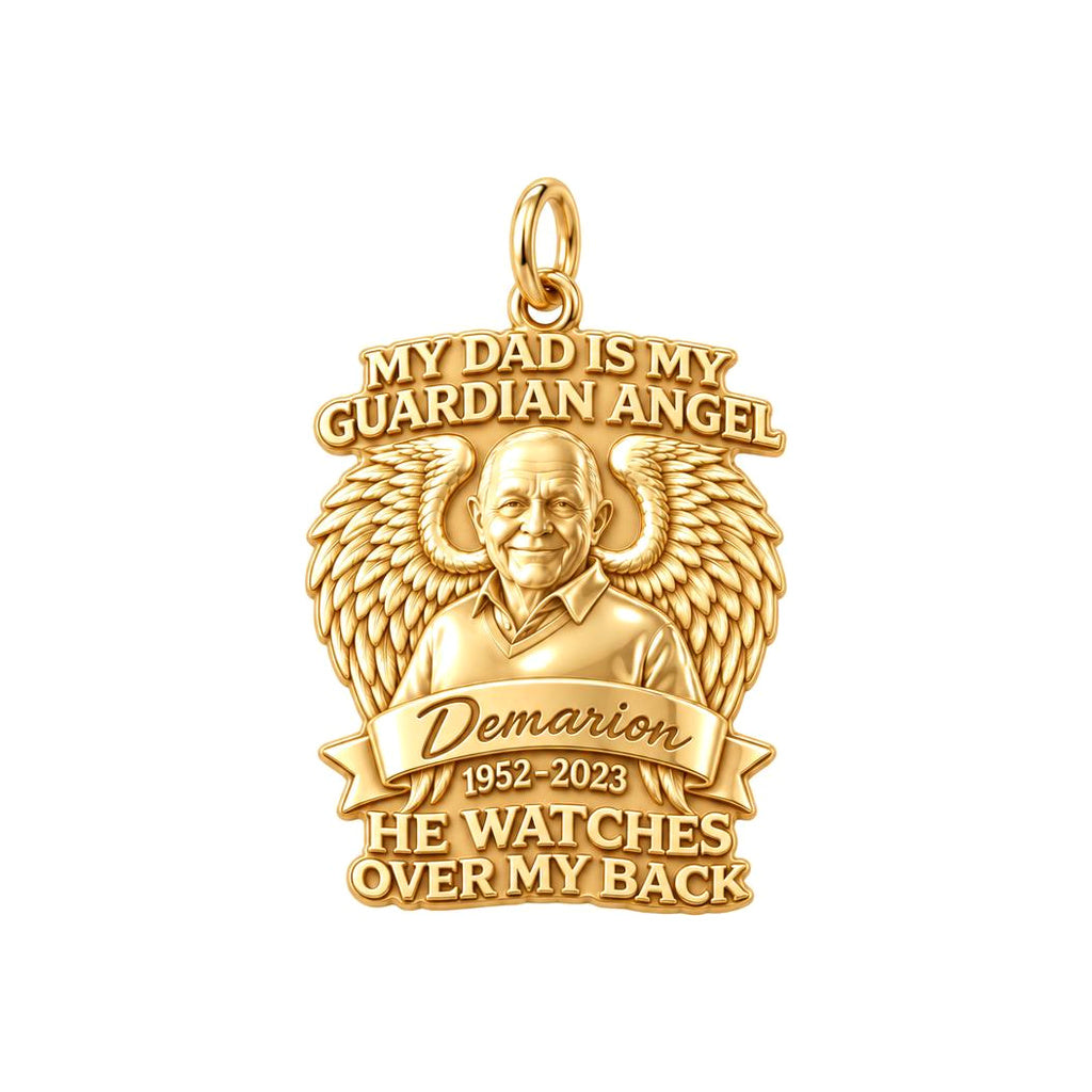 Guardian Angel Dad Charm Bracelet – Personalized Dad Gift – 18K gold plated 3 cm charm, front view