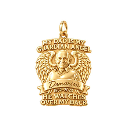 Guardian Angel Dad Charm Bracelet – Personalized Dad Gift – 18K gold plated 3 cm charm, front view