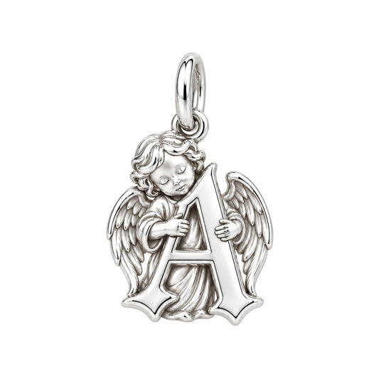 Guardian Angel Initial Charm Bracelet – Personalized Mom Gift – silver charm, front view