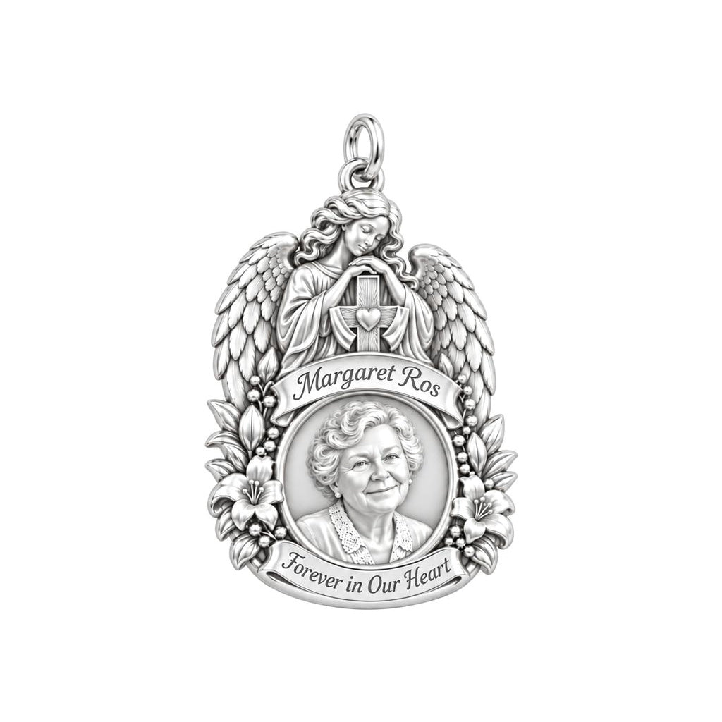 Guardian Angel Memorial Charm Bracelet – Personalized Bereavement Gift – silver plated 2 cm charm, front view