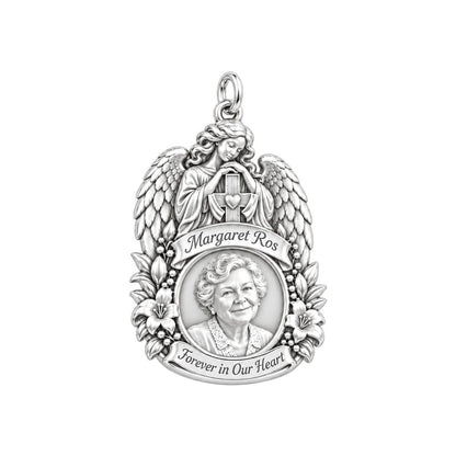 Guardian Angel Memorial Charm Bracelet – Personalized Bereavement Gift – silver plated 2 cm charm, front view