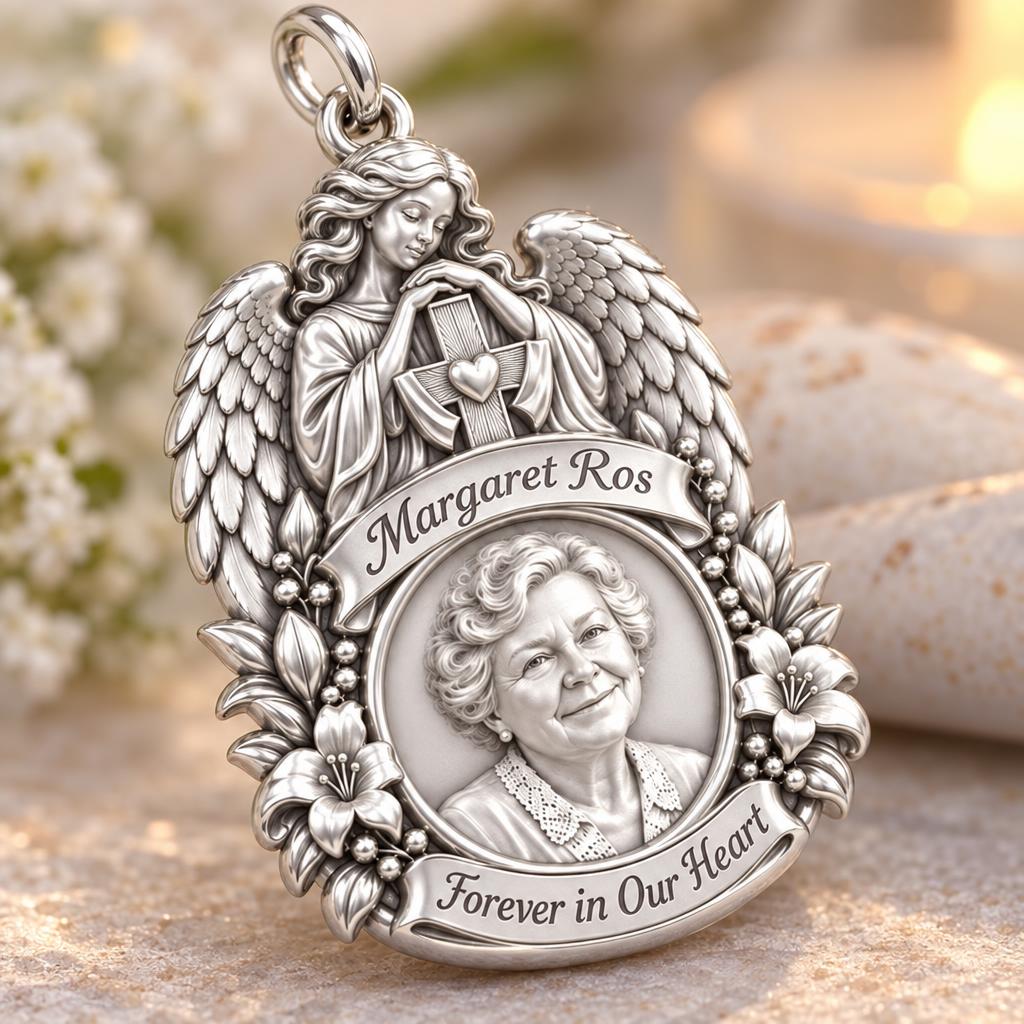 Guardian Angel Memorial Charm Bracelet – Personalized Bereavement Gift – macro detail of the charm