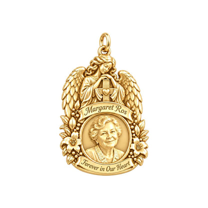Guardian Angel Memorial Charm Bracelet – Personalized Bereavement Gift – 18K gold plated 2 cm charm, front view