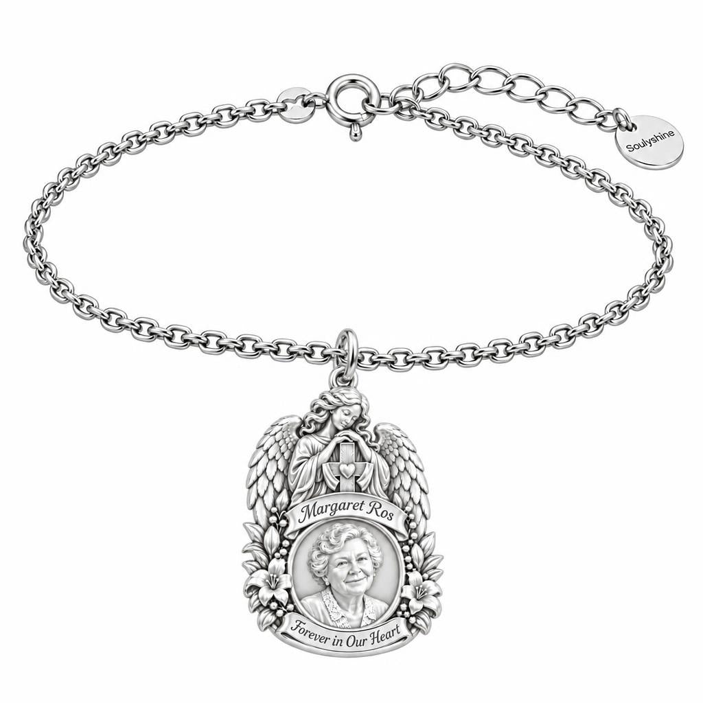Guardian Angel Memorial Charm Bracelet Set – silver, front view