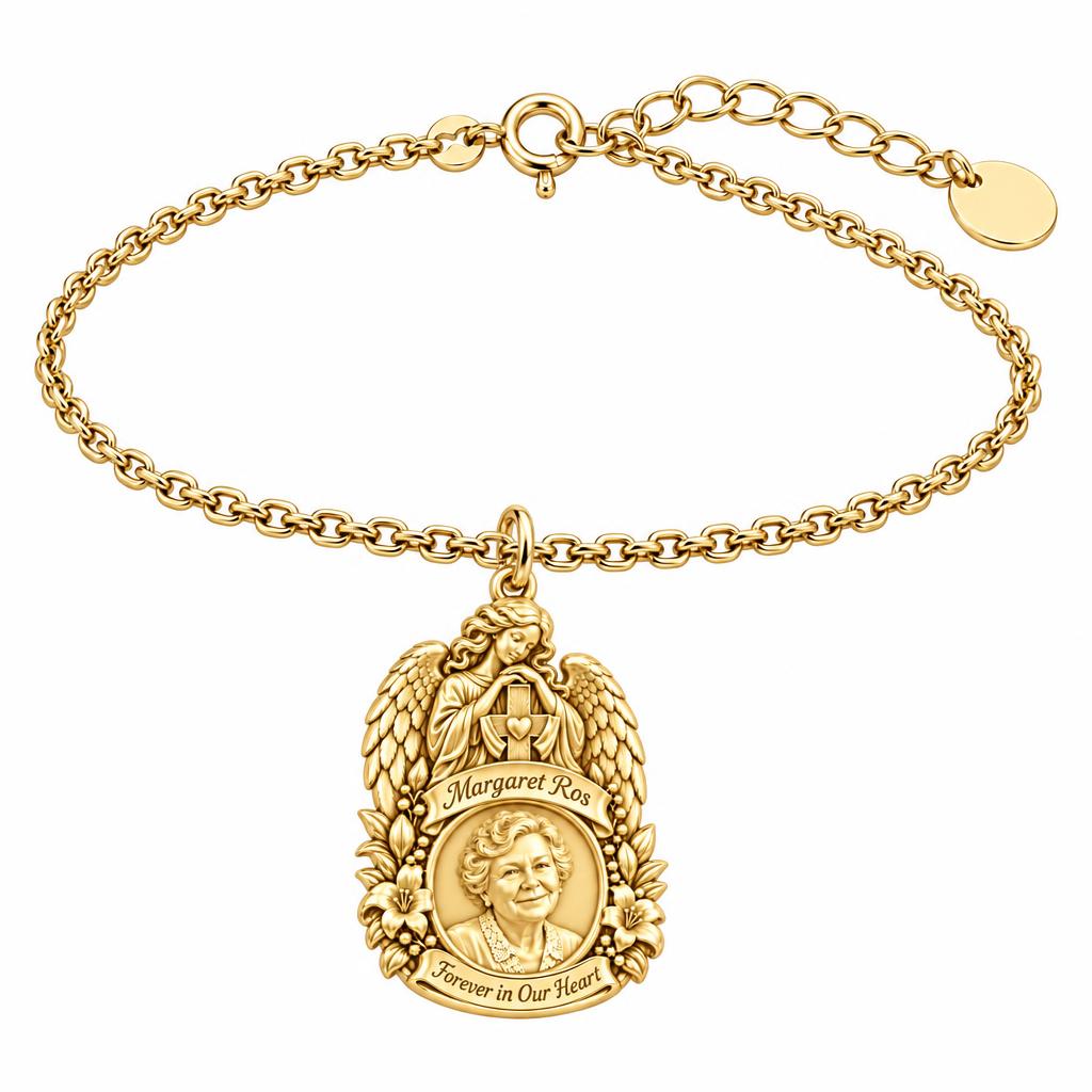 Guardian Angel Memorial Charm Bracelet Set – 18K gold, front view