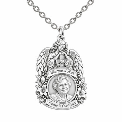 Guardian Angel Memorial Charm Necklace Set – silver, front view