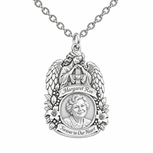 Guardian Angel Memorial Charm Necklace Set – silver, front view