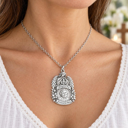 Guardian Angel Memorial Charm Necklace Set – worn / in use