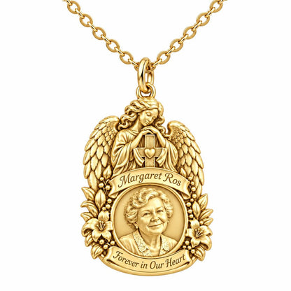 Guardian Angel Memorial Charm Necklace Set – 18K gold, front view