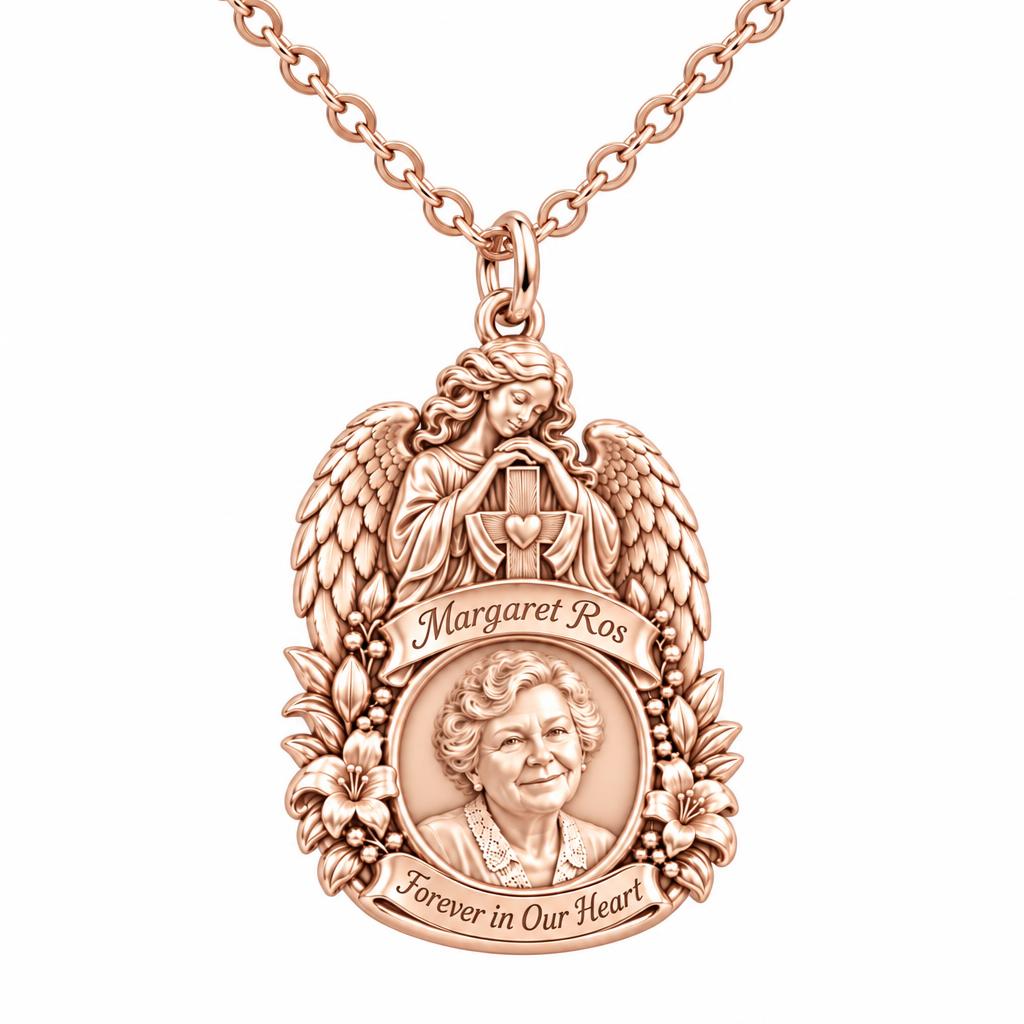 Guardian Angel Memorial Charm Necklace Set – rose gold, front view