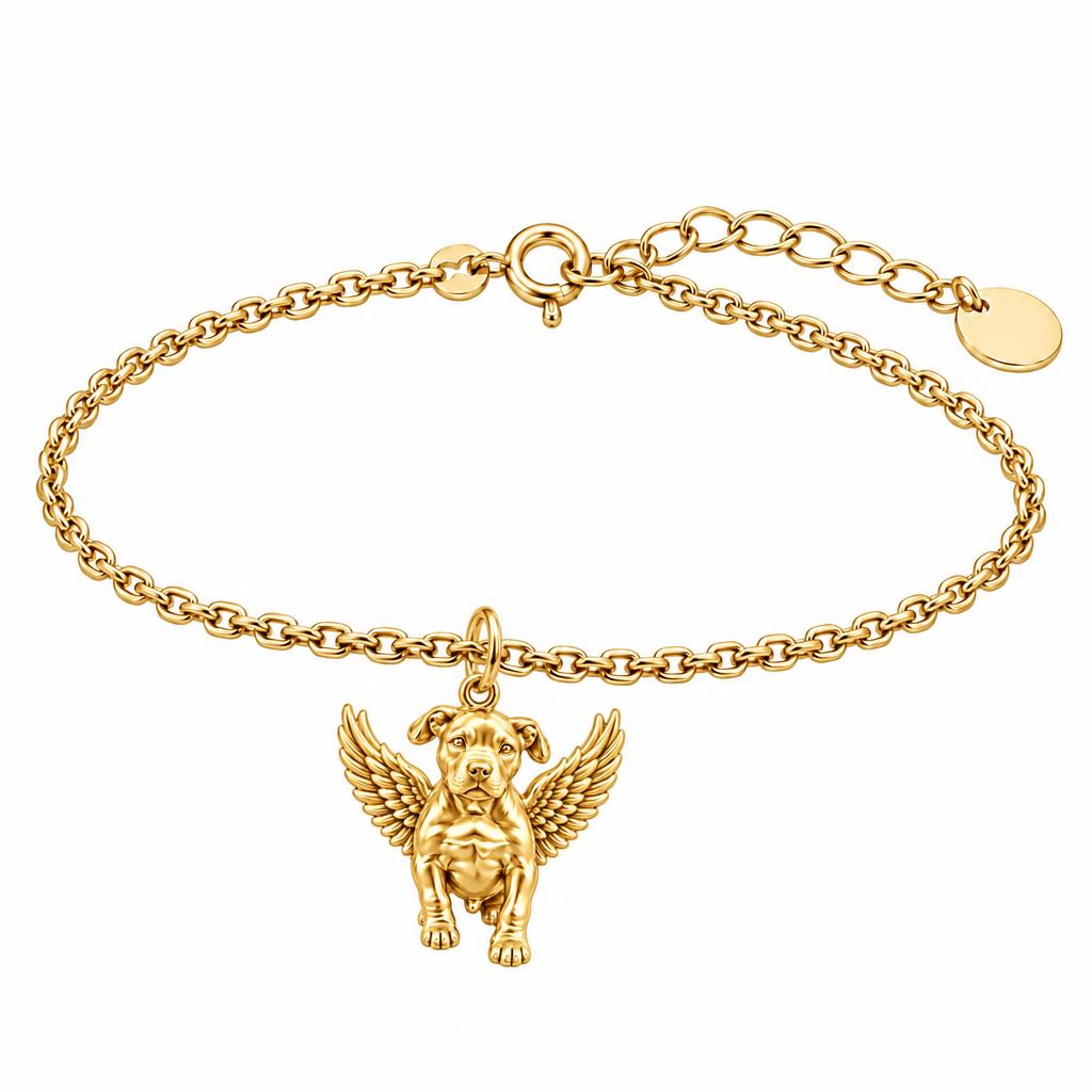 Guardian Angel Pup Charm Bracelet Set – 18K gold, front view