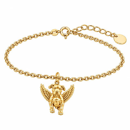 Guardian Angel Pup Charm Bracelet Set – 18K gold, front view
