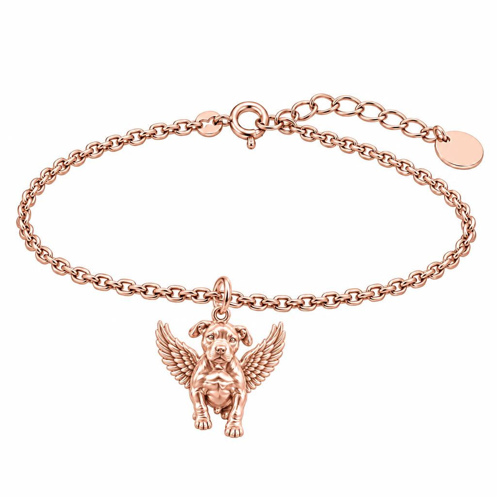 Guardian Angel Pup Charm Bracelet Set – rose gold, front view