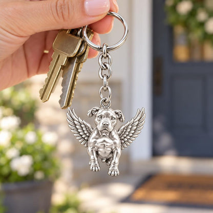 Guardian Angel Pup Charm Keychain – worn / in use
