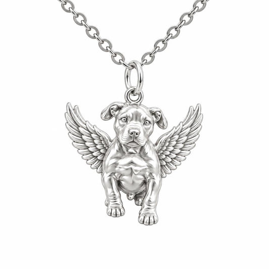 Guardian Angel Pup Charm Necklace Set – silver, front view