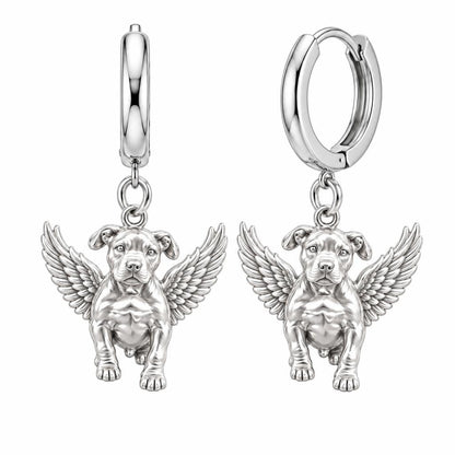 Guardian Angel Pup Huggie Charm Earrings – silver, front view