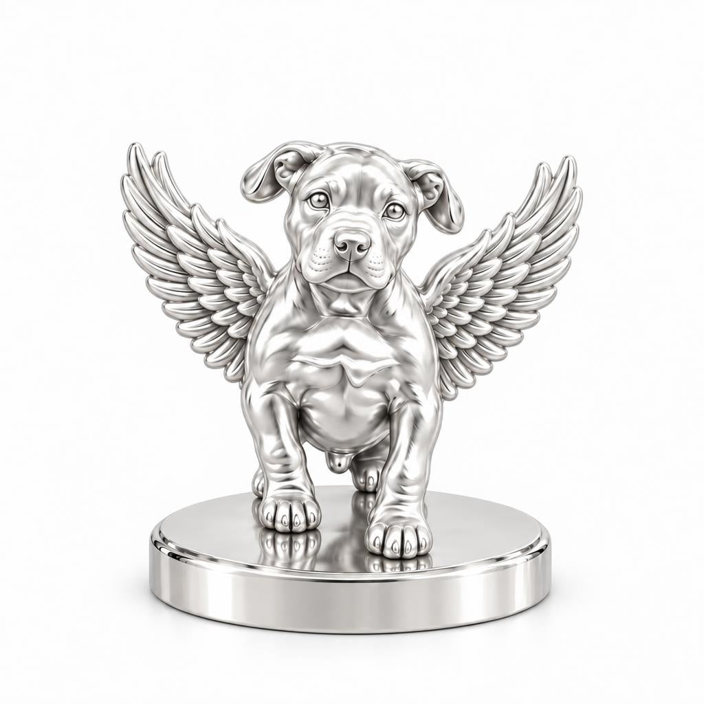 Guardian Angel Pup Keepsake Plaque – silver, front view