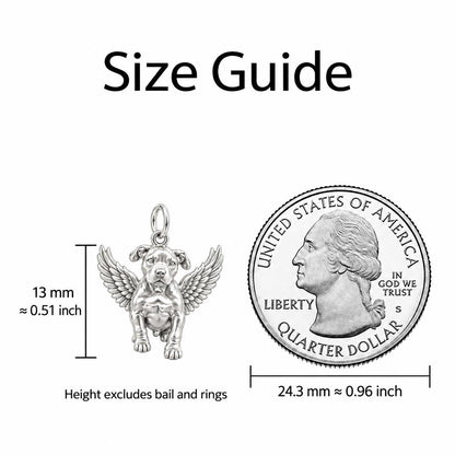 Guardian Angel Pup Keepsake Plaque – size guide, 13 mm charm next to a quarter