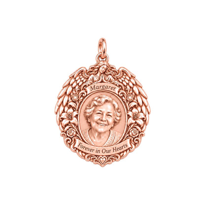 Guardian Angel Wings Charm Bracelet – Personalized Memorial Gift – rose gold 2 cm charm, front view