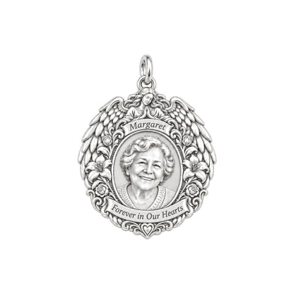 Guardian Angel Wings Charm Bracelet – Personalized Memorial Gift – silver plated 2 cm charm, front view