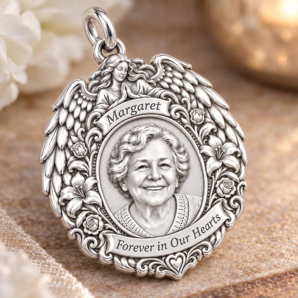 Guardian Angel Wings Charm Bracelet – Personalized Memorial Gift – macro detail of the charm