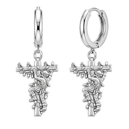 Guardian Lineman Light Huggie Charm Earrings – silver, front view