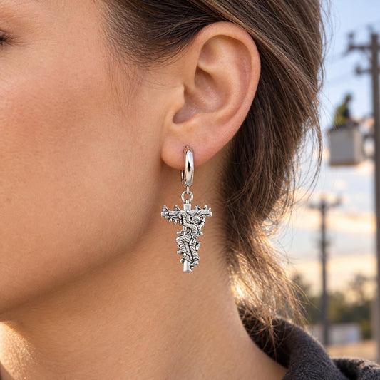 Guardian Lineman Light Huggie Charm Earrings – worn / in use