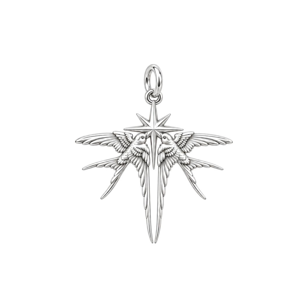 Guiding North Star Swallows Charm Bracelet – Personalized Couple Gift – silver charm, front view