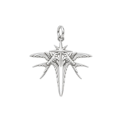 Guiding North Star Swallows Charm Bracelet – Personalized Couple Gift – silver charm, front view