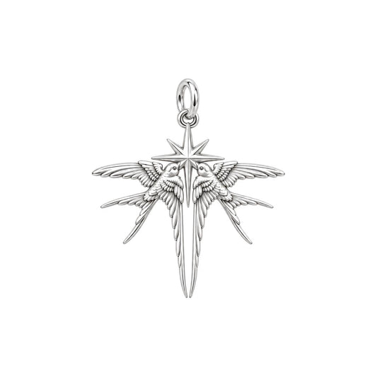 Guiding North Star Swallows Charm Bracelet – Personalized Couple Gift – silver charm, front view