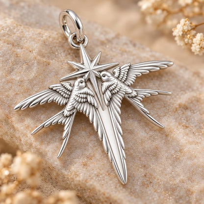 Guiding North Star Swallows Charm Bracelet – Personalized Couple Gift – macro detail of the charm