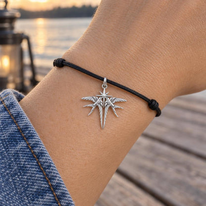 Guiding North Star Swallows Charm Bracelet – Personalized Couple Gift – worn on the wrist on a black cord bracelet