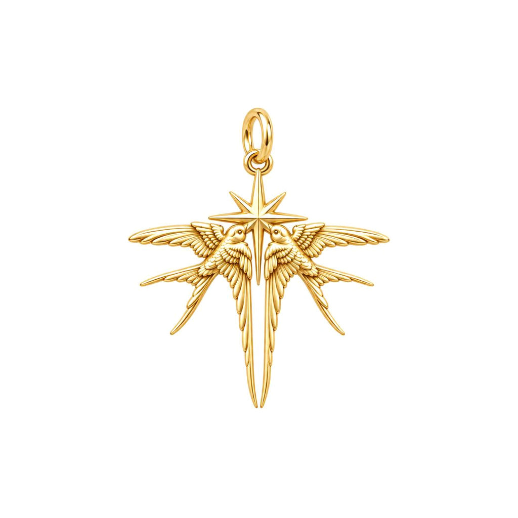 Guiding North Star Swallows Charm Bracelet – Personalized Couple Gift – 18K gold charm, front view